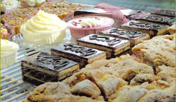 display case of desserts