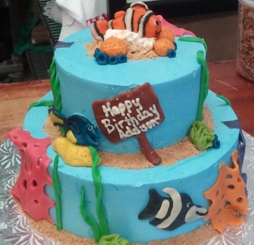 two tiered ocean-themed birthday cake